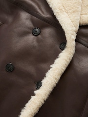 Chocolate Brown Longline Faux Shearling Coat - Image 7 of 8