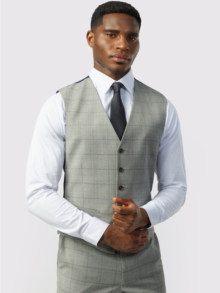 Ted Baker Tailoring Silver Slim Fit Check Waistcoat - Image 1 of 2 Ted Baker Tailoring Silver Slim Fit Check Waistcoat - Image 1 of 2