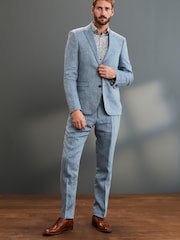 Blue Slim Fit Signature Nova Fides 100% Linen Suit: Jacket - Image 1 of 6
