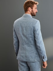 Blue Slim Fit Signature Nova Fides 100% Linen Suit: Jacket - Image 2 of 6