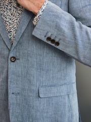 Blue Slim Fit Signature Nova Fides 100% Linen Suit: Jacket - Image 3 of 6