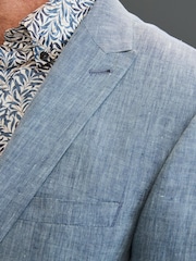 Blue Slim Fit Signature Nova Fides 100% Linen Suit: Jacket - Image 4 of 6