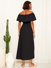 Friends Like These Black Bardot Elasticated Cotton Poplin Midi Dress - Image 3 of 4