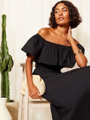 Friends Like These Black Bardot Elasticated Cotton Poplin Midi Dress - Image 4 of 4