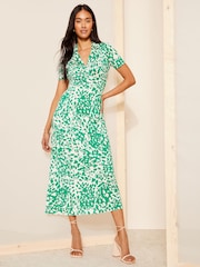 Friends Like These Green Jersey Short Sleeve Shirt Midi Dress - Image 1 of 4