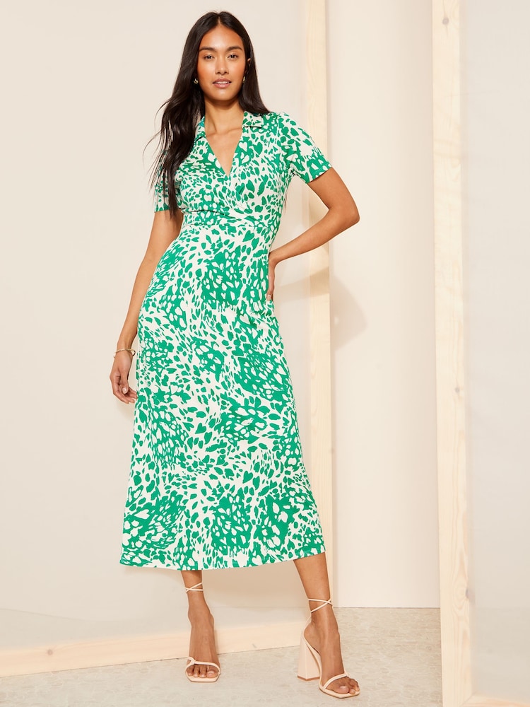 Friends Like These Green Jersey Short Sleeve Shirt Midi Dress - Image 1 of 4 Friends Like These Green Jersey Short Sleeve Shirt Midi Dress - Image 1 of 4