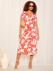 Friends Like These Orange Jersey Short Sleeve Shirt Midi Dress - Image 1 of 4