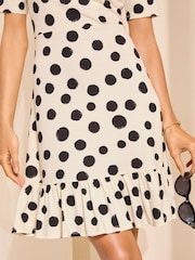 Friends Like These Black/White Print Short Sleeve Ruffle Hem Jersey Mini Dress - Image 3 of 5