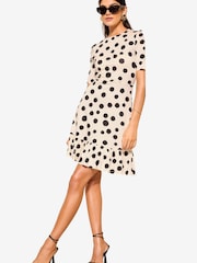 Friends Like These Black/White Print Short Sleeve Ruffle Hem Jersey Mini Dress - Image 5 of 5