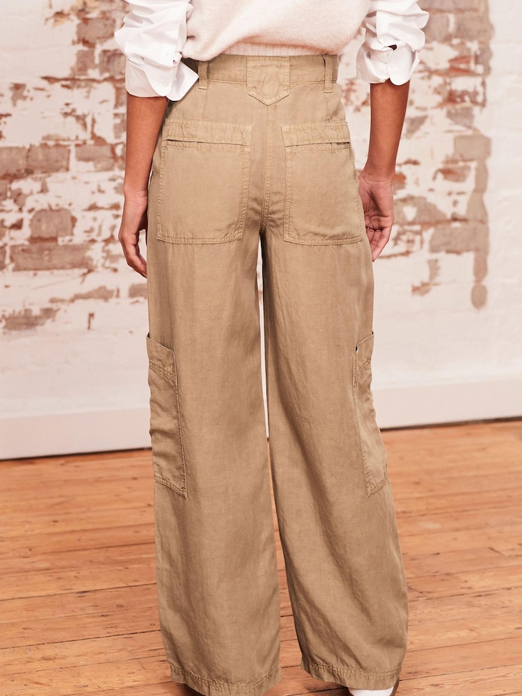 Kamelbraun - Tencel™ Leinenmischung Cargo Hose mit weitem Bein - Bild 8 von 8