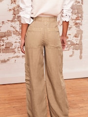 Kamelbraun - Tencel™ Leinenmischung Cargo Hose mit weitem Bein - Bild 1 von 8