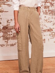 Kamelbraun - Tencel™ Leinenmischung Cargo Hose mit weitem Bein - Bild 2 von 8