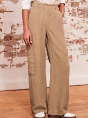 Kamelbraun - Tencel™ Leinenmischung Cargo Hose mit weitem Bein - Bild 6 von 8