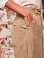 Kamelbraun - Tencel™ Leinenmischung Cargo Hose mit weitem Bein - Bild 7 von 8