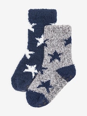 Navy Blue/Grey Stars Cosy Socks 2 Pack - Image 1 of 3