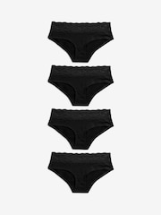 Black Short Cotton and Lace Knickers 4 Pack - Image 1 of 5