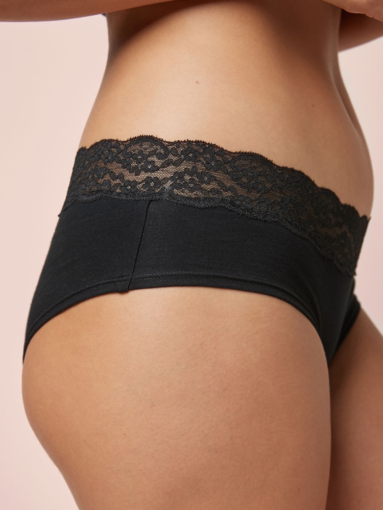 Black Short Cotton and Lace Knickers 4 Pack - Image 5 of 5