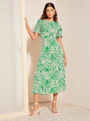 Friends Like These Green Zebra ITY Angel Shorts Sleeve Midi Dress - Image 1 of 4