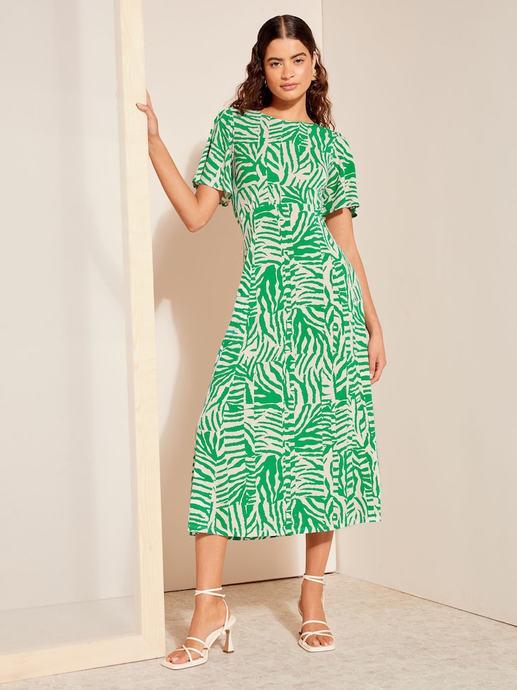 Friends Like These Green Zebra ITY Angel Shorts Sleeve Midi Dress - Image 1 of 4