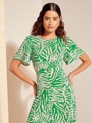 Friends Like These Green Zebra ITY Angel Shorts Sleeve Midi Dress - Image 2 of 4