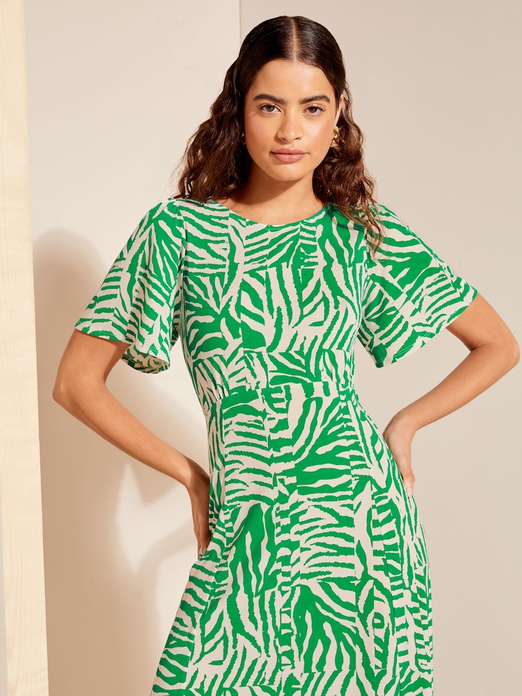 Friends Like These Green Zebra ITY Angel Shorts Sleeve Midi Dress - Image 2 of 4