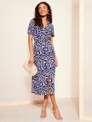 Friends Like These Blue Collar Shirred Waist Midi Dress - Image 1 of 4
