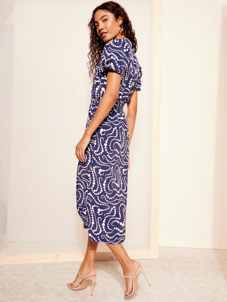Friends Like These Blue Collar Shirred Waist Midi Dress - Image 4 of 4 Friends Like These Blue Collar Shirred Waist Midi Dress - Image 4 of 4