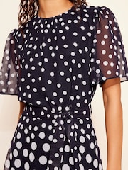 Friends Like These Navy Blue Petite Chiffon Flutter Sleeve with Self Tie Belt Dress - Image 3 of 4