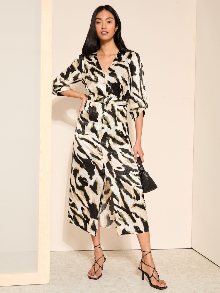 Friends Like These Green Buckle Belted V Neck Midi Shirt Dress - Image 1 of 4 Friends Like These Green Buckle Belted V Neck Midi Shirt Dress - Image 1 of 4