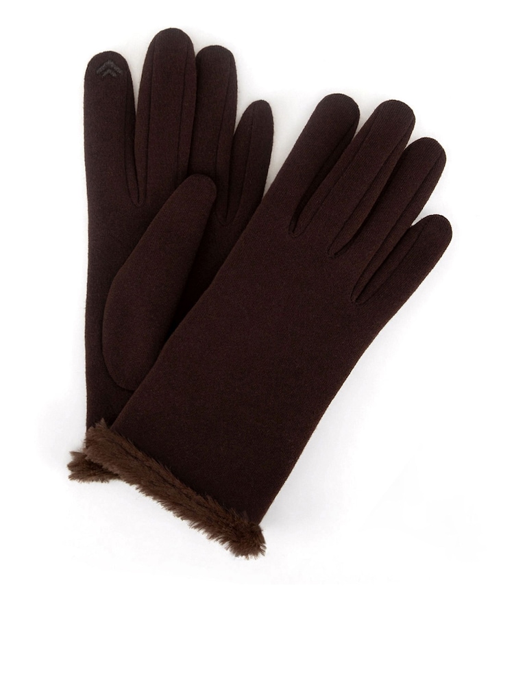 Totes Brown Thermal Gloves with Faux Fur Trim and Smartouch - Image 2 of 5 Totes Brown Thermal Gloves with Faux Fur Trim and Smartouch - Image 2 of 5