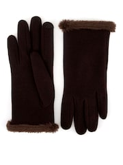 Totes Brown Thermal Gloves with Faux Fur Trim and Smartouch - Image 3 of 5