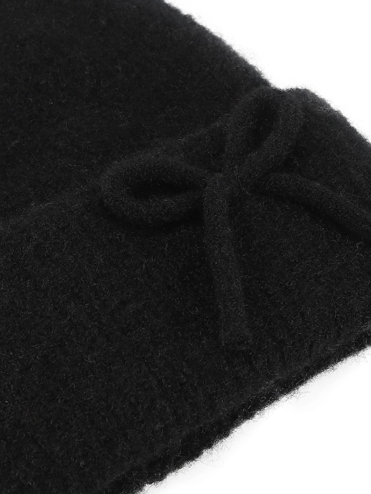 Totes Black Wool Blend Knitted Beanie Hat with Bow - Image 3 of 3 Totes Black Wool Blend Knitted Beanie Hat with Bow - Image 3 of 3