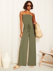 Friends Like These Khaki Green Bandeau Jumpsuit With Belted - Image 1 of 4