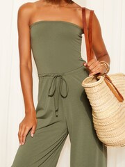 Friends Like These Khaki Green Bandeau Jumpsuit With Belted - Image 2 of 4