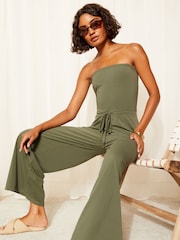 Friends Like These Khaki Green Bandeau Jumpsuit With Belted - Image 3 of 4