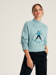 Joules Abigail Light Blue High Neck Intarsia Ski Jumper - Image 1 of 5