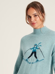 Joules Abigail Light Blue High Neck Intarsia Ski Jumper - Image 3 of 5