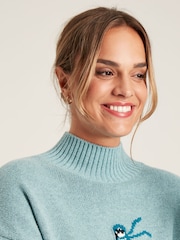 Joules Abigail Light Blue High Neck Intarsia Ski Jumper - Image 4 of 5