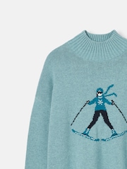 Joules Abigail Light Blue High Neck Intarsia Ski Jumper - Image 5 of 5