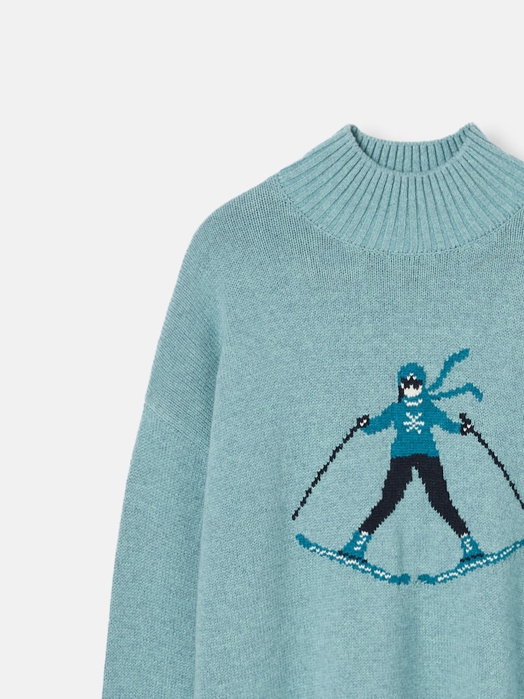 Joules Abigail Light Blue High Neck Intarsia Ski Jumper - Image 5 of 5