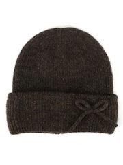 Totes Brown Wool Blend Knitted Beanie Hat with Bow - Image 2 of 3