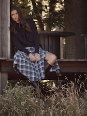 Mint Velvet Brown Checked Hanky Hem Midi Skirt - Image 1 of 7