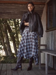 Mint Velvet Brown Checked Hanky Hem Midi Skirt - Image 2 of 7