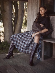 Mint Velvet Brown Checked Hanky Hem Midi Skirt - Image 3 of 7