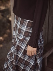 Mint Velvet Brown Checked Hanky Hem Midi Skirt - Image 4 of 7
