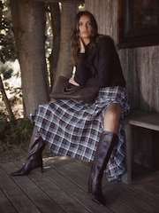 Mint Velvet Brown Checked Hanky Hem Midi Skirt - Image 5 of 7