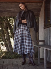 Mint Velvet Brown Checked Hanky Hem Midi Skirt - Image 6 of 7