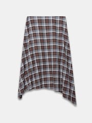 Mint Velvet Brown Checked Hanky Hem Midi Skirt - Image 7 of 7