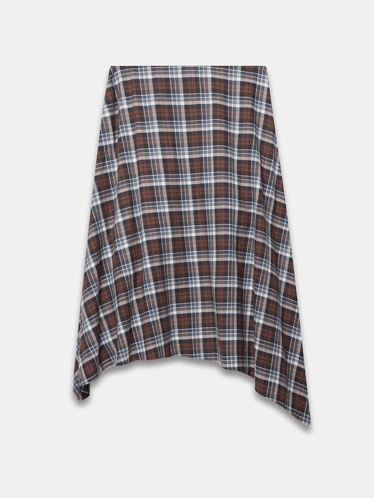 Mint Velvet Brown Checked Hanky Hem Midi Skirt - Image 7 of 7