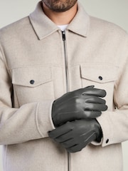 Totes Grey 3 Point Leather Water Repellent Smartouch Gloves - Image 1 of 5